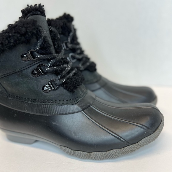 Sperry Saltwater Alpine Duck Boots Blk/Grey Sz 6.5M 86690 Faux Fur Side Zip Nice - Picture 3 of 11